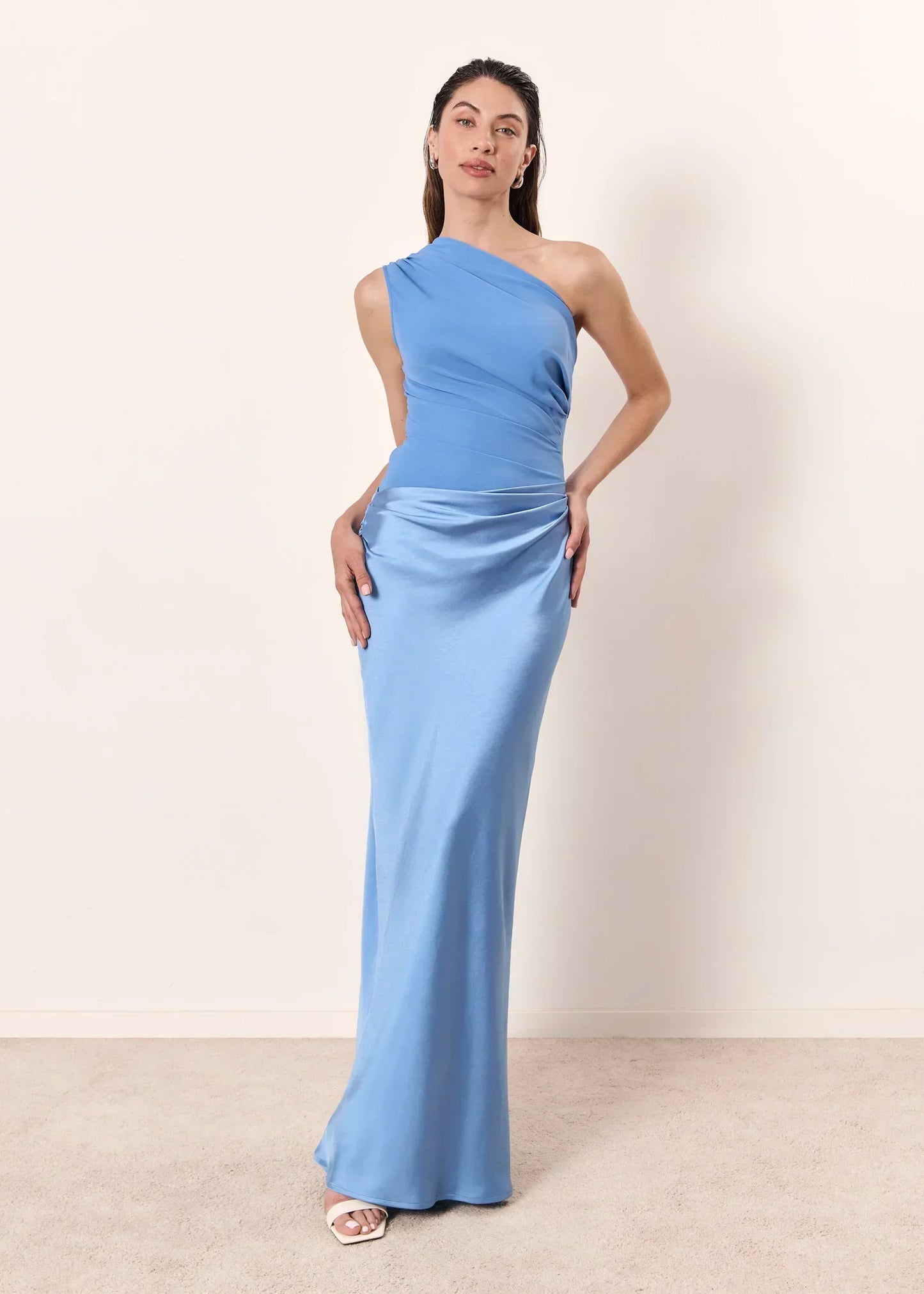 Asymmetric Neck Fitted Maxi Dress