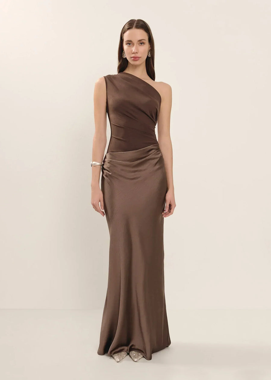 Asymmetric Neck Fitted Maxi Dress
