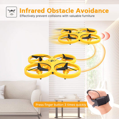 Compact Yellow Quadcopter Drone with Gesture Controller