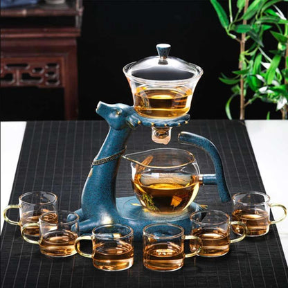 Elevated Tea Serving Set with Glass Teapot and Pitcher