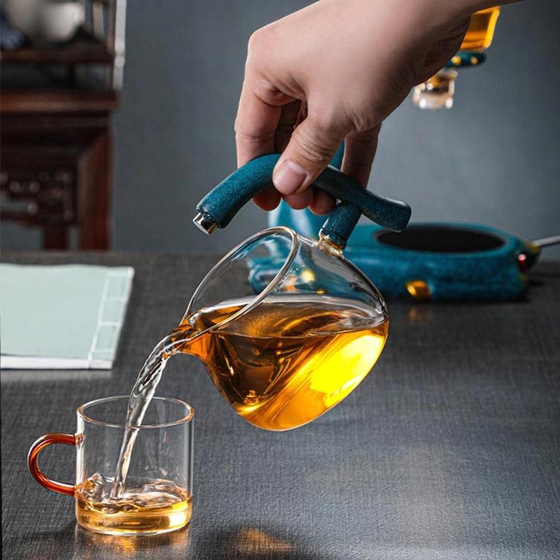 Elevated Tea Serving Set with Glass Teapot and Pitcher