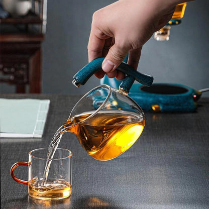 Elevated Tea Serving Set with Glass Teapot and Pitcher