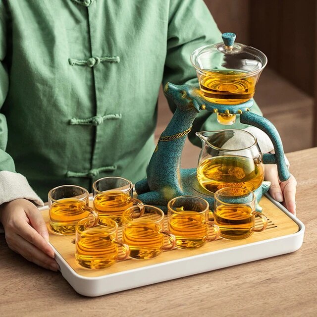 Elevated Tea Serving Set with Glass Teapot and Pitcher