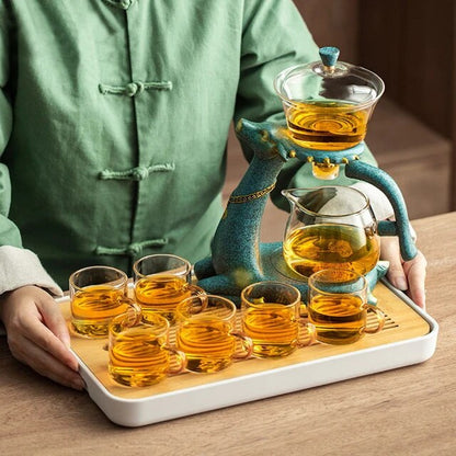 Elevated Tea Serving Set with Glass Teapot and Pitcher