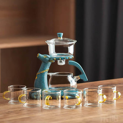 Elevated Tea Serving Set with Glass Teapot and Pitcher