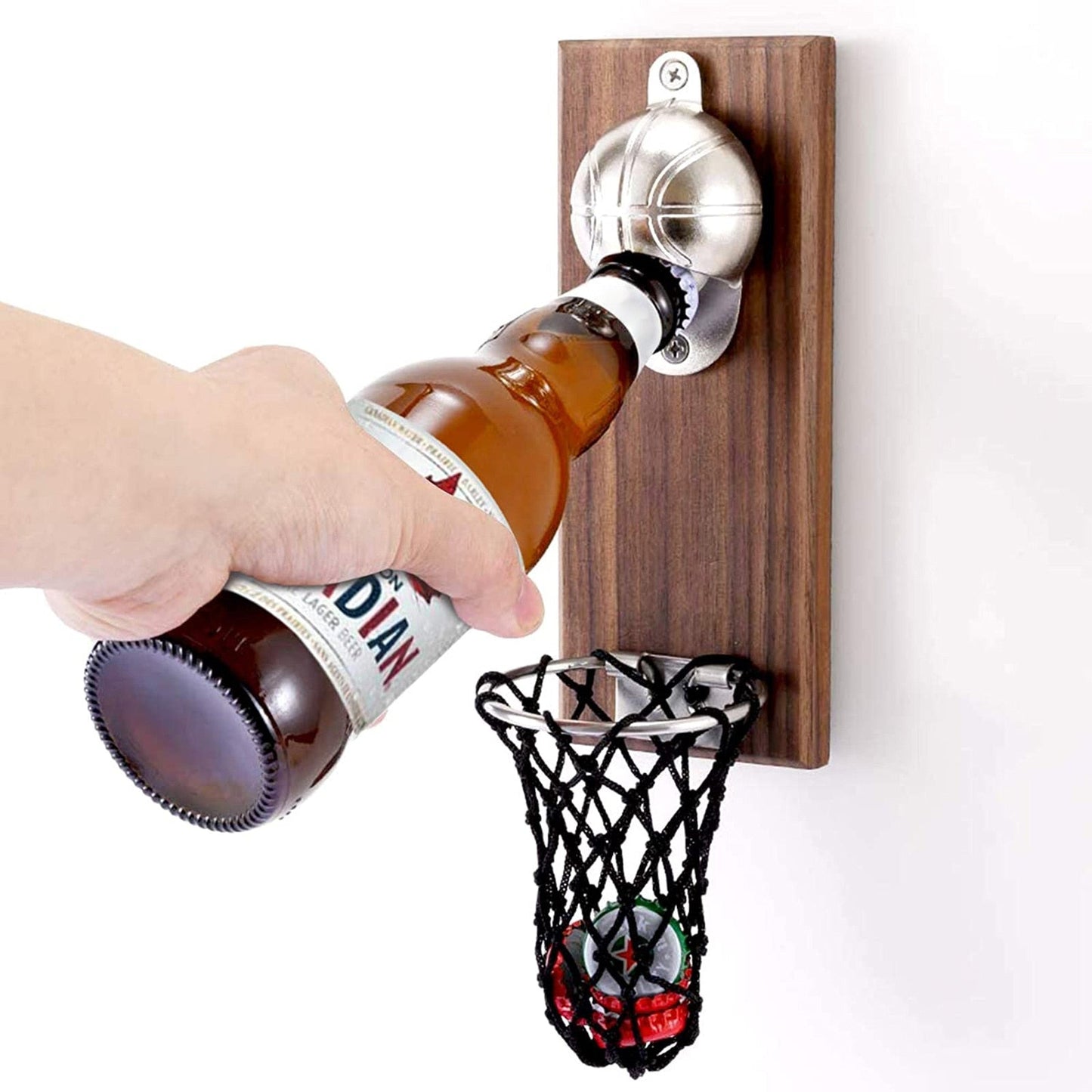 Wall-Mounted Bottle Opener with Catch Basket