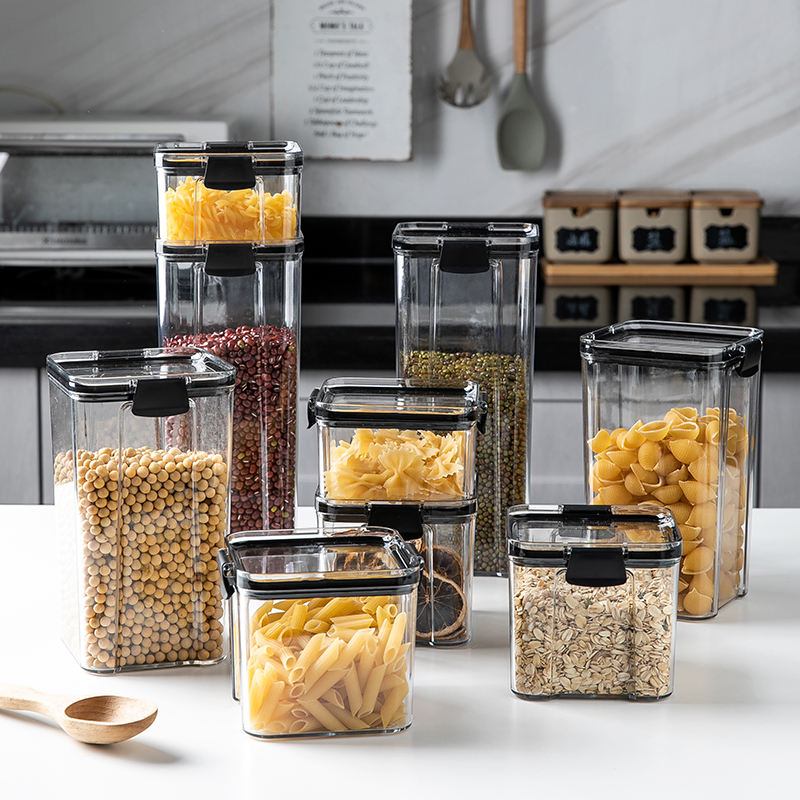 Airtight Food Storage Jar with Locking Lid Clear PET Set of 3