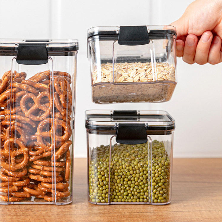 Airtight Food Storage Jar with Locking Lid Clear PET Set of 3