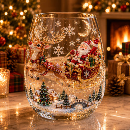 Christmas Glass Cup Stemless 4.7 inch Set of 3