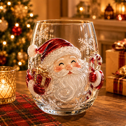 Christmas Glass Cup Stemless 4.7 inch Set of 3