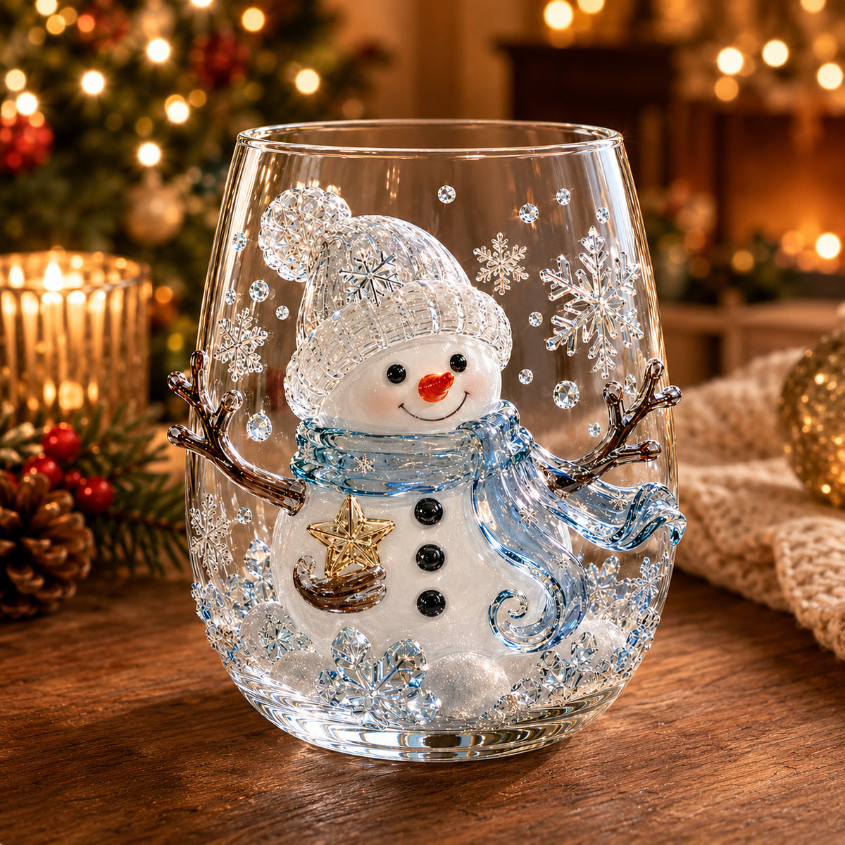 Christmas Glass Cup Stemless 4.7 inch Set of 3