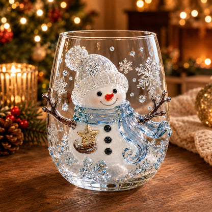 Christmas Glass Cup Stemless 4.7 inch Set of 3