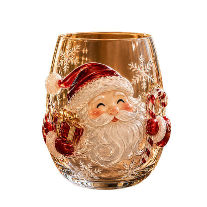 Christmas Glass Cup Stemless 4.7 inch Set of 3