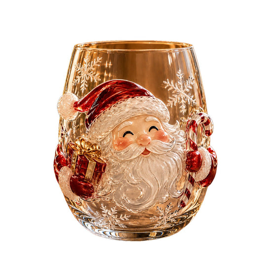 Christmas Glass Cup Stemless 4.7 inch Set of 3