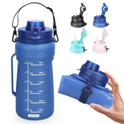 Collapsible Silicone Water Bottle 2000 ml with Strap Set of 3