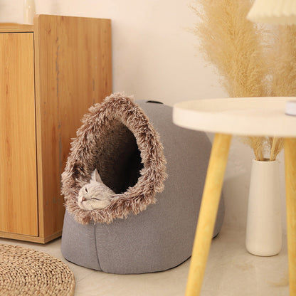 Covered Cave Pet Bed with Faux Fur Trim Set of 3