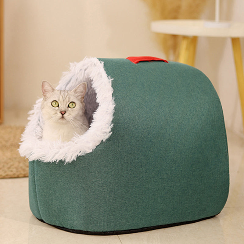 Covered Cave Pet Bed with Faux Fur Trim Set of 3
