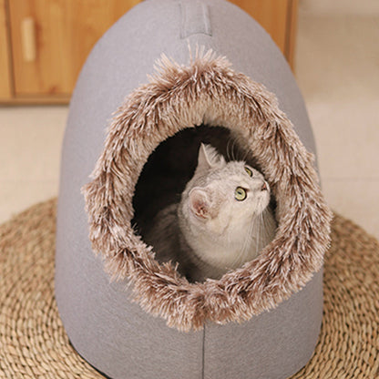 Covered Cave Pet Bed with Faux Fur Trim Set of 3