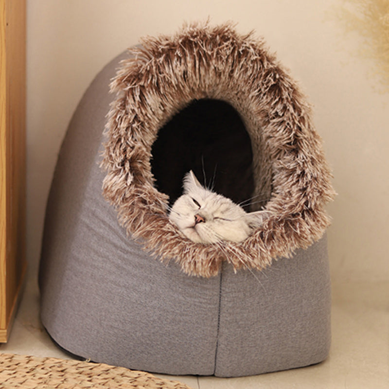 Covered Cave Pet Bed with Faux Fur Trim Set of 3