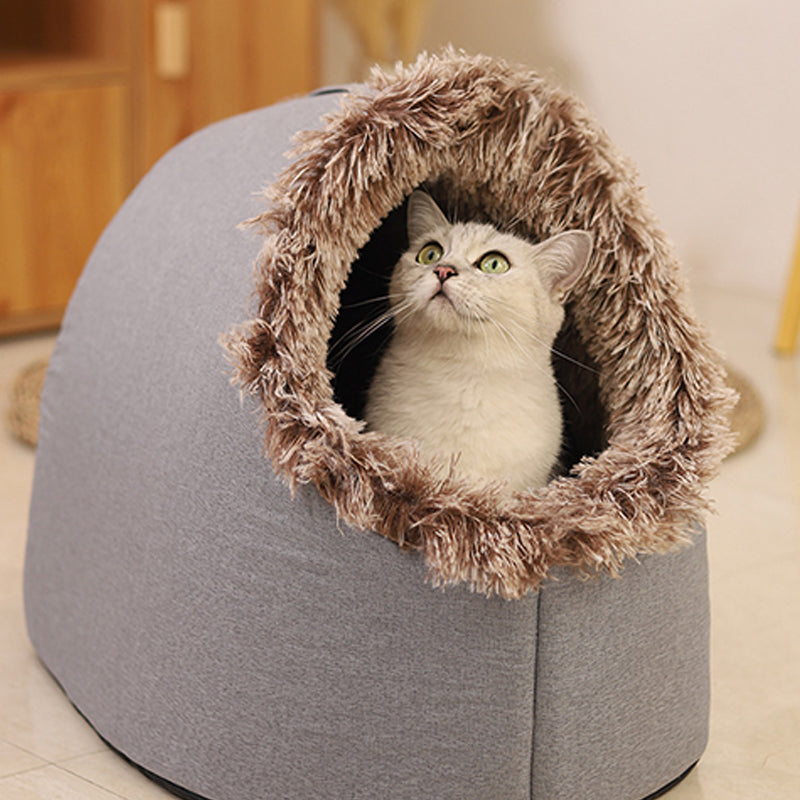Covered Cave Pet Bed with Faux Fur Trim Set of 3
