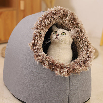 Covered Cave Pet Bed with Faux Fur Trim Set of 3