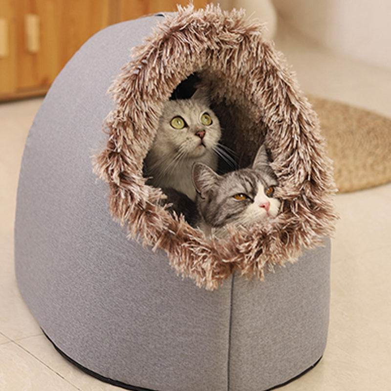 Covered Cave Pet Bed with Faux Fur Trim Set of 3