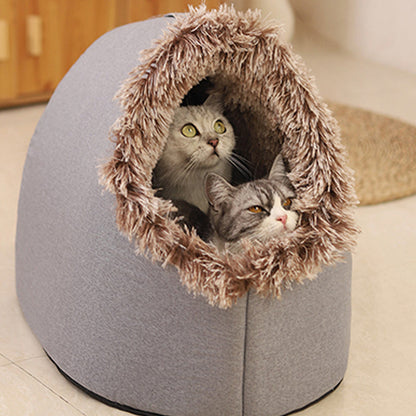 Covered Cave Pet Bed with Faux Fur Trim Set of 3