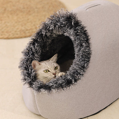 Covered Cave Pet Bed with Faux Fur Trim Set of 3