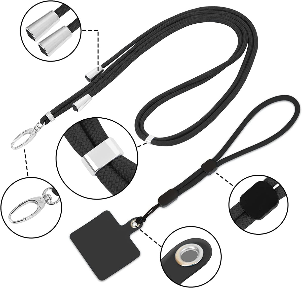 Crossbody Phone Lanyard Nylon with Patch 63 Inch Set of 3