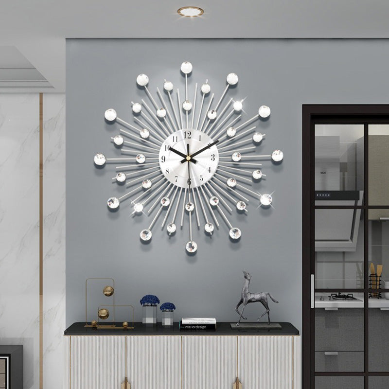 Crystal Sunburst Wall Clock Silver 13 inch