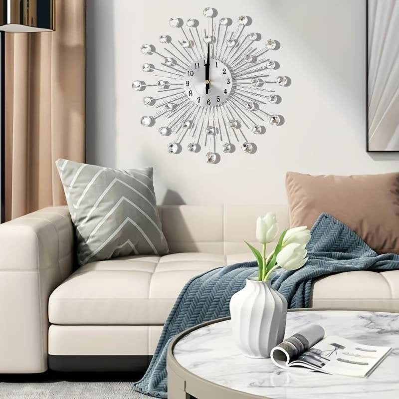 Crystal Sunburst Wall Clock Silver 13 inch