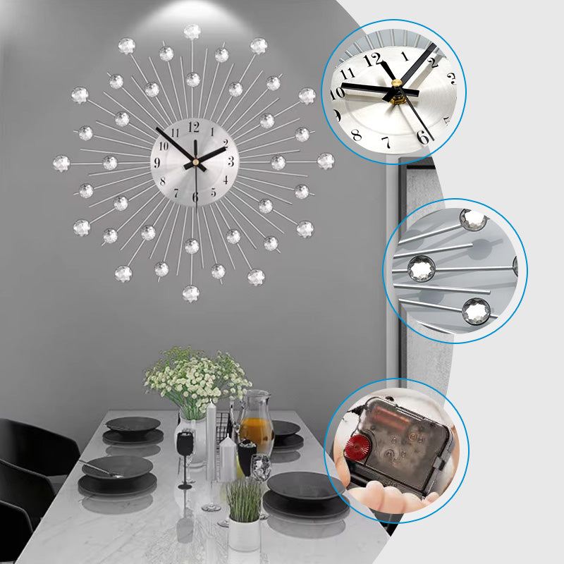 Crystal Sunburst Wall Clock Silver 13 inch