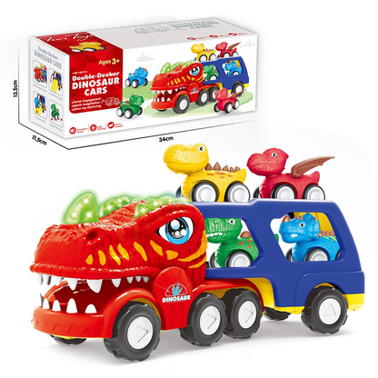 Dinosaur Transport Truck Toy with 6 Pull Back Cars Set of 3