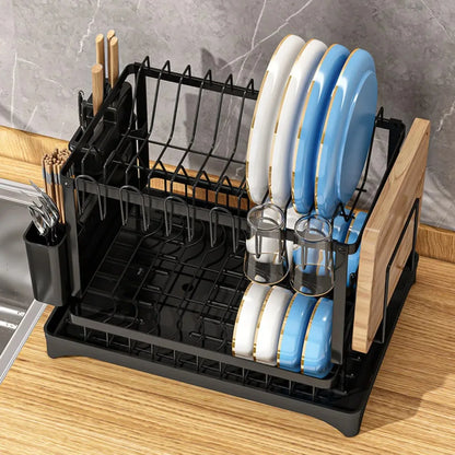 Dish Drying Rack 2 Tier with Utensil Holder and Drip Tray