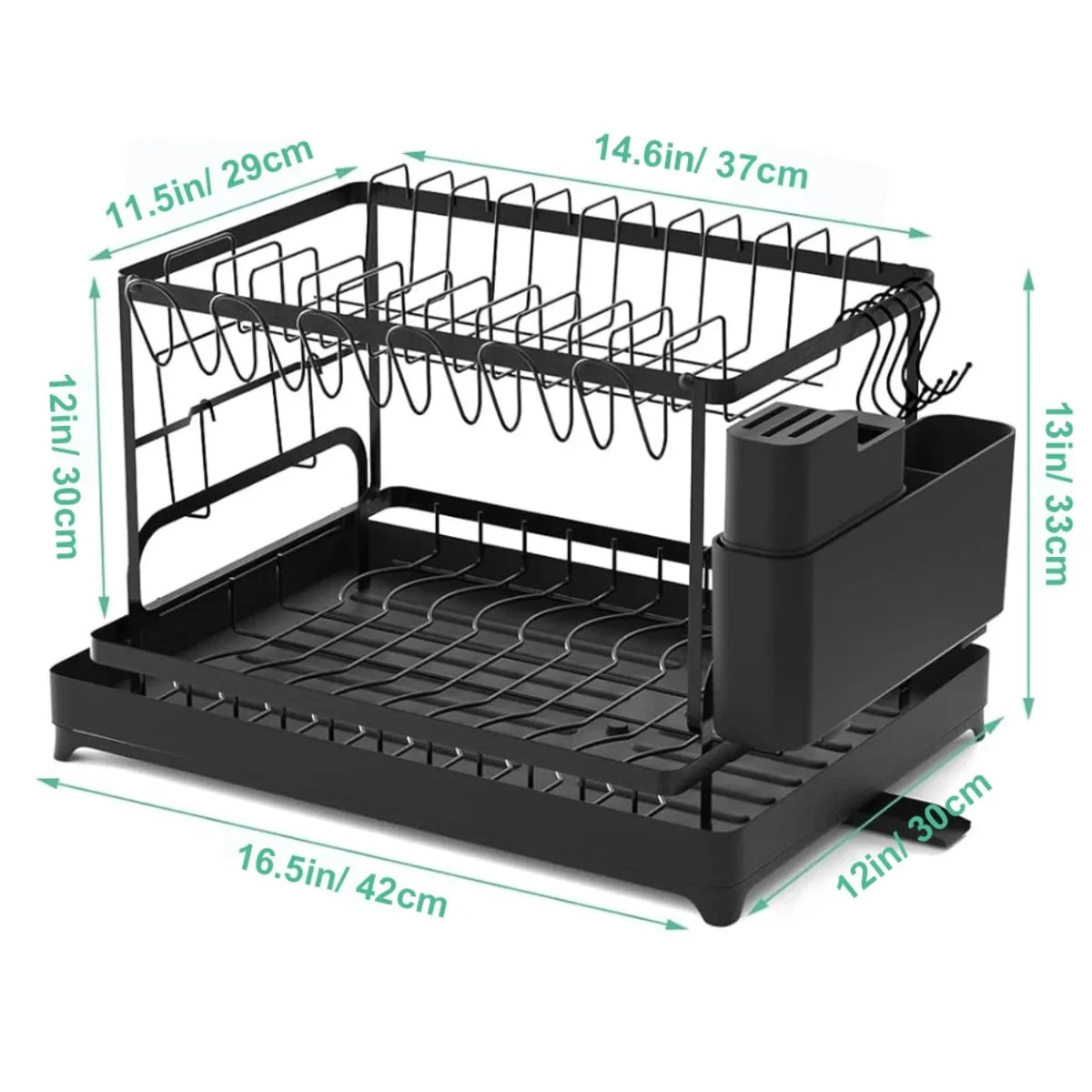 Dish Drying Rack 2 Tier with Utensil Holder and Drip Tray