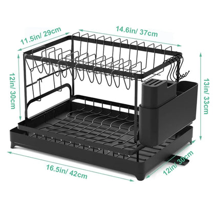Dish Drying Rack 2 Tier with Utensil Holder and Drip Tray