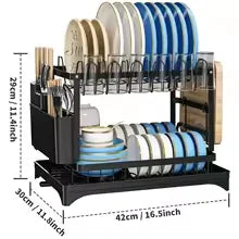Dish Drying Rack 2 Tier with Utensil Holder and Drip Tray