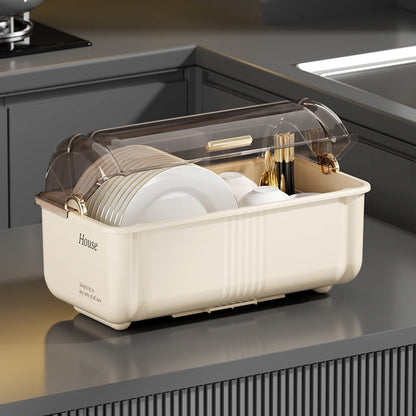 Dish Storage Box with Clear Lid and Drain Tray Set of 2