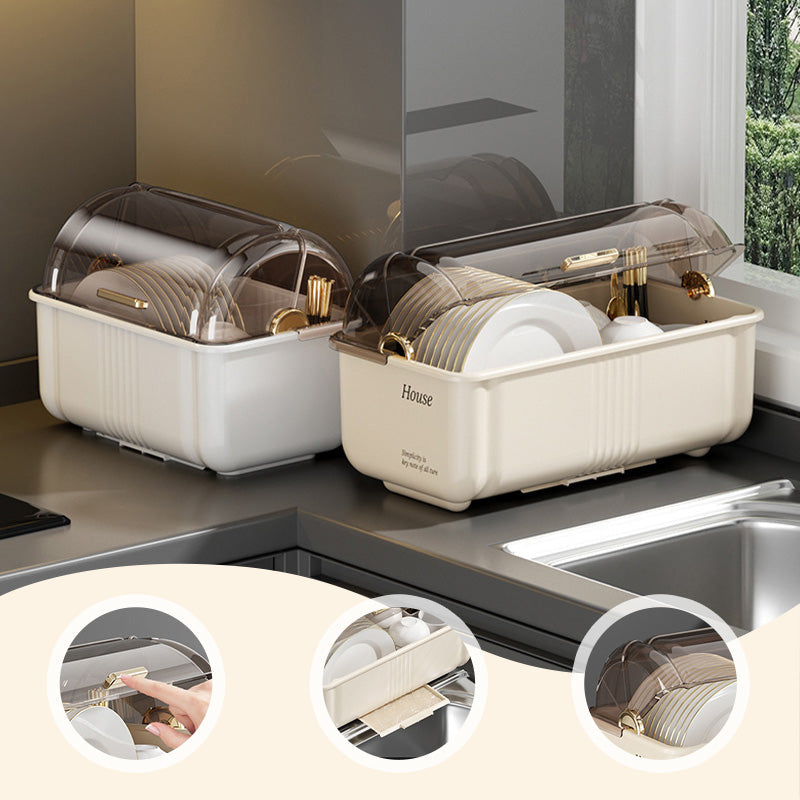 Dish Storage Box with Clear Lid and Drain Tray Set of 2