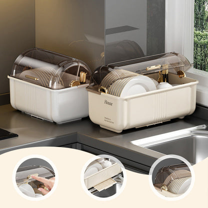 Dish Storage Box with Clear Lid and Drain Tray Set of 2