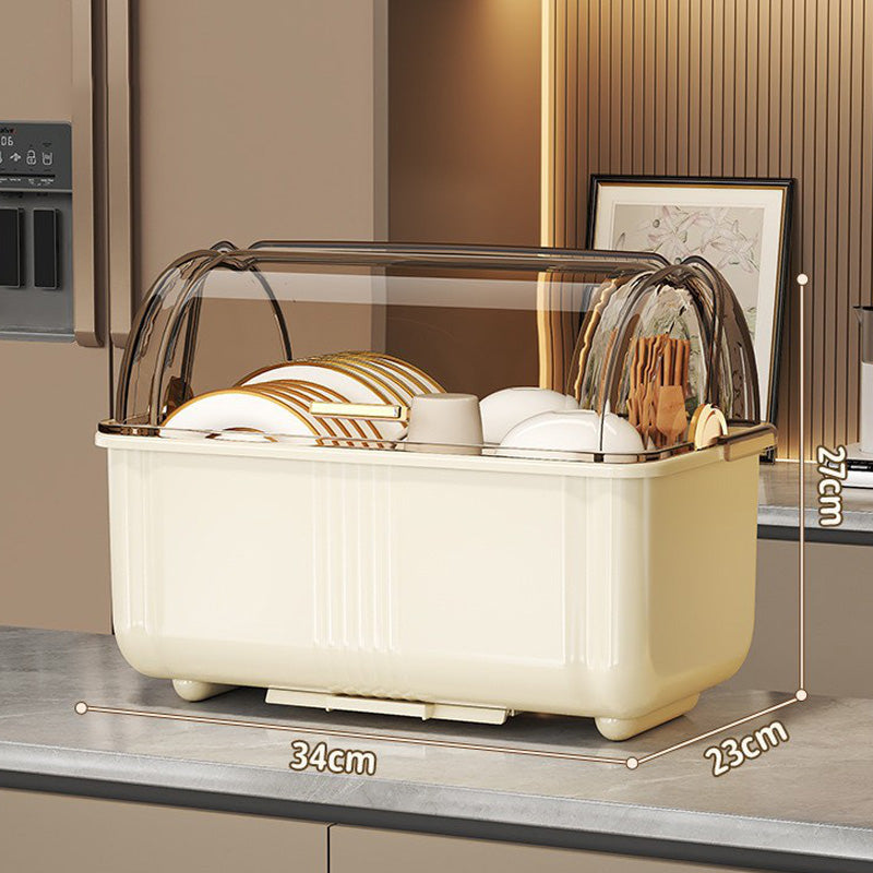Dish Storage Box with Clear Lid and Drain Tray Set of 2