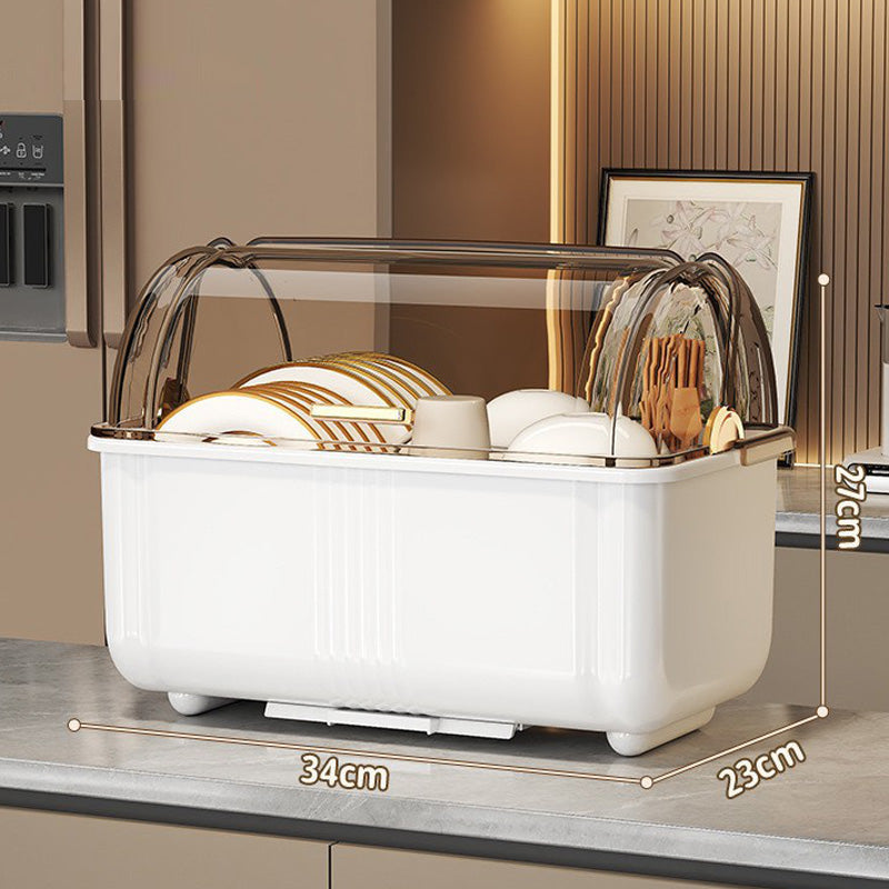 Dish Storage Box with Clear Lid and Drain Tray Set of 2