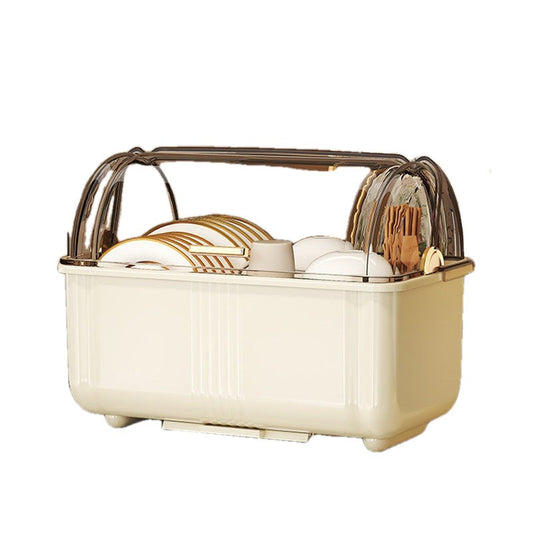 Dish Storage Box with Clear Lid and Drain Tray Set of 2