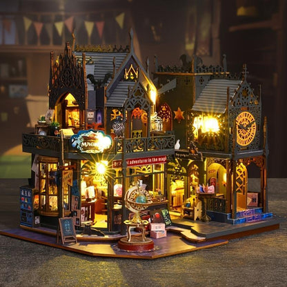 DIY Wooden Book Nook Kit Gothic Town 9.45 x 7.48 x 8.46 inch Set of 2