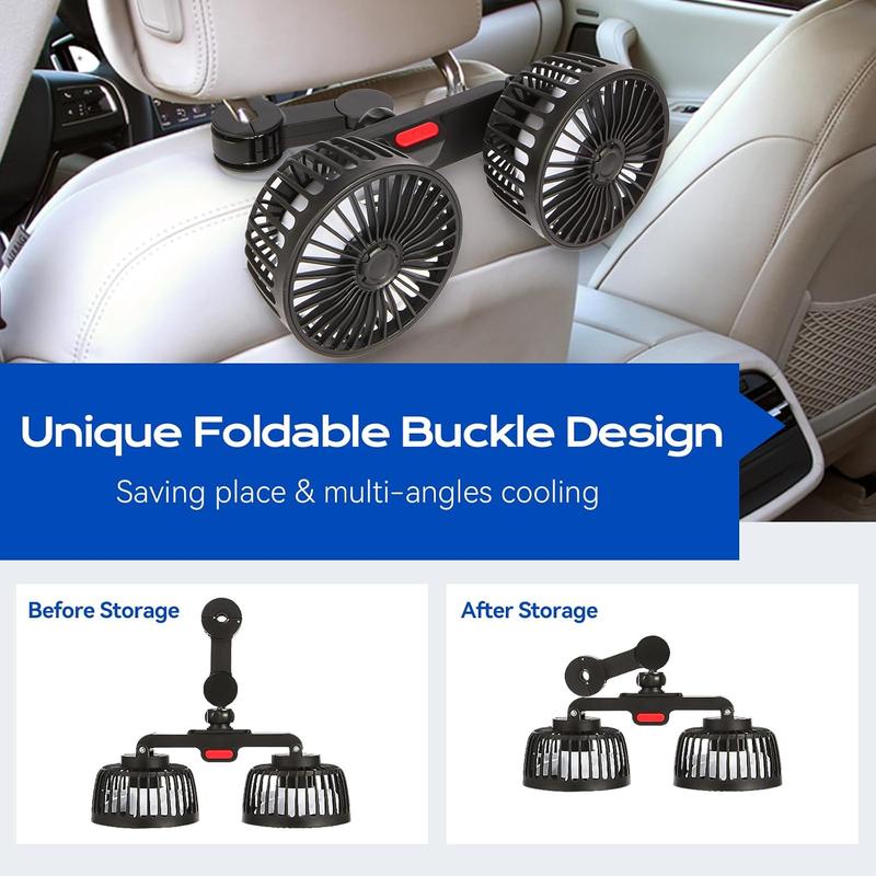 Dual Head Car Backseat Fan USB Powered 3 Speed Set of 2
