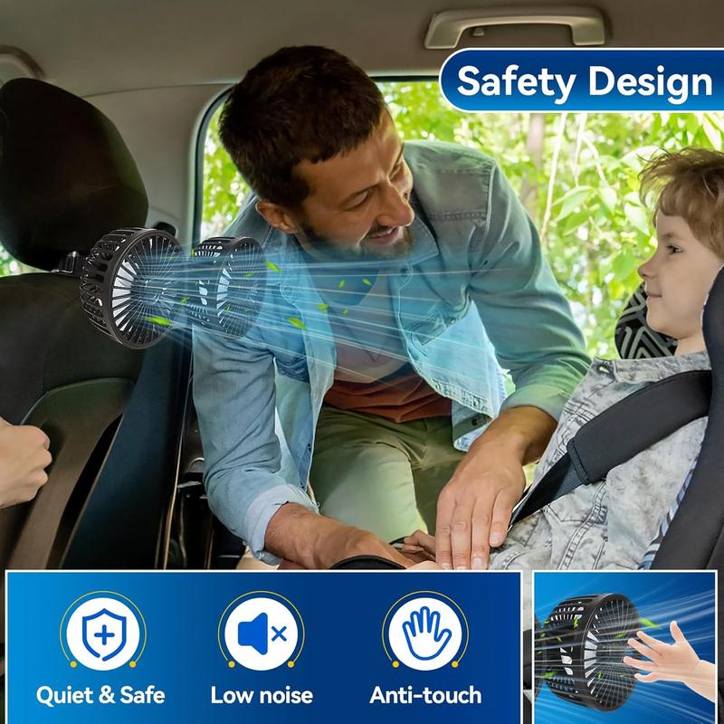 Dual Head Car Backseat Fan USB Powered 3 Speed Set of 2