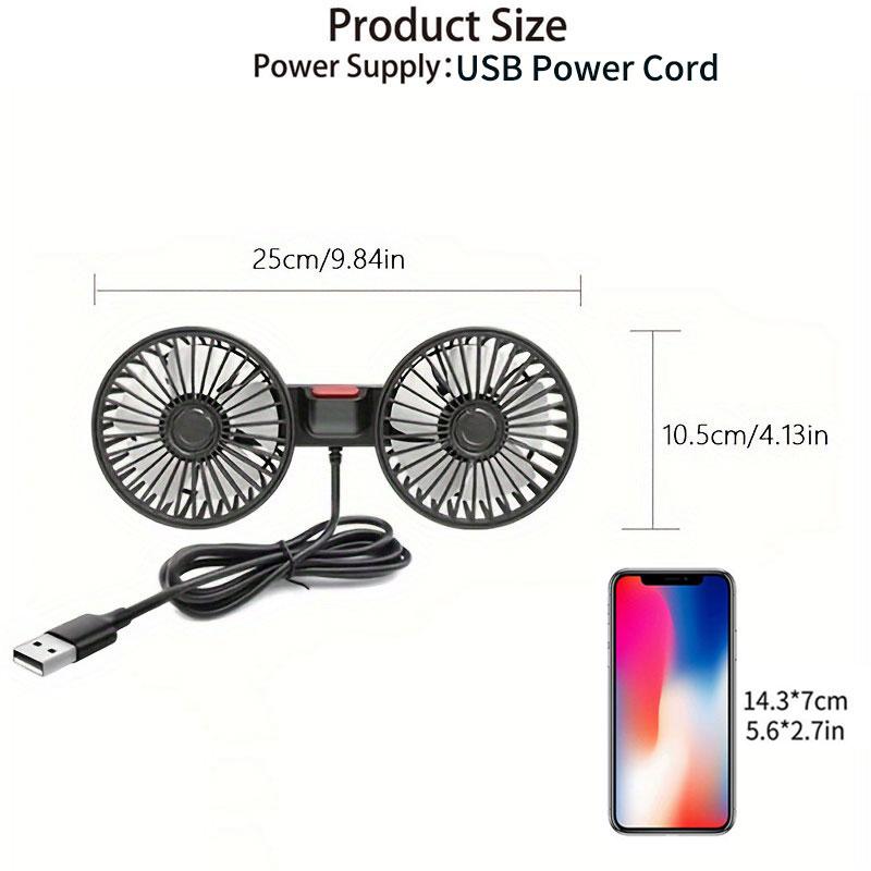 Dual Head Car Backseat Fan USB Powered 3 Speed Set of 2
