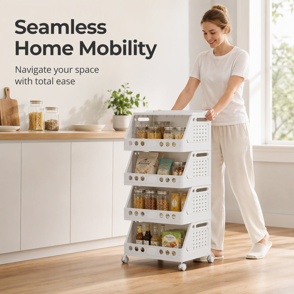 Foldable Storage Rack with Wheels 16.2 x 12 inch Set of 2