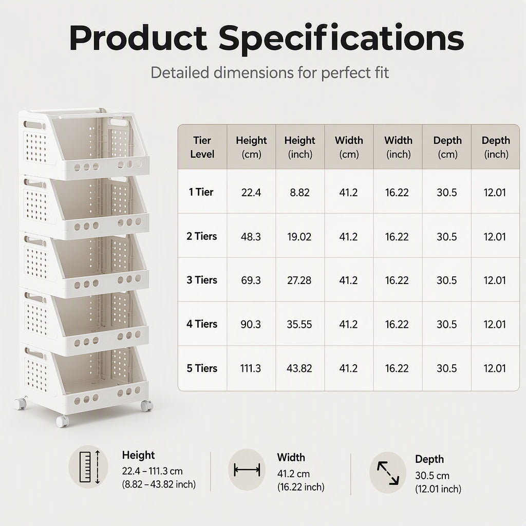 Foldable Storage Rack with Wheels 16.2 x 12 inch Set of 2