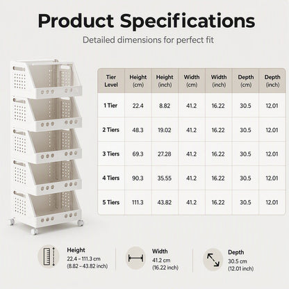 Foldable Storage Rack with Wheels 16.2 x 12 inch Set of 2